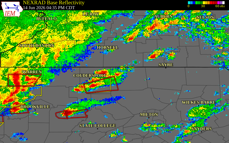 NEXRAD radar during the Sunday, June 14, 2026 storm activity in Tioga County, Pennsylvania