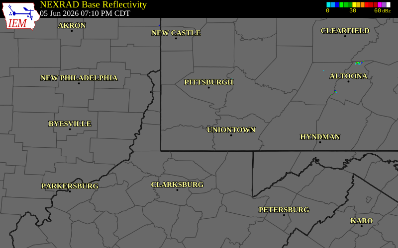 NEXRAD radar during the Friday, June 5, 2026 storm activity in Washington County, Pennsylvania