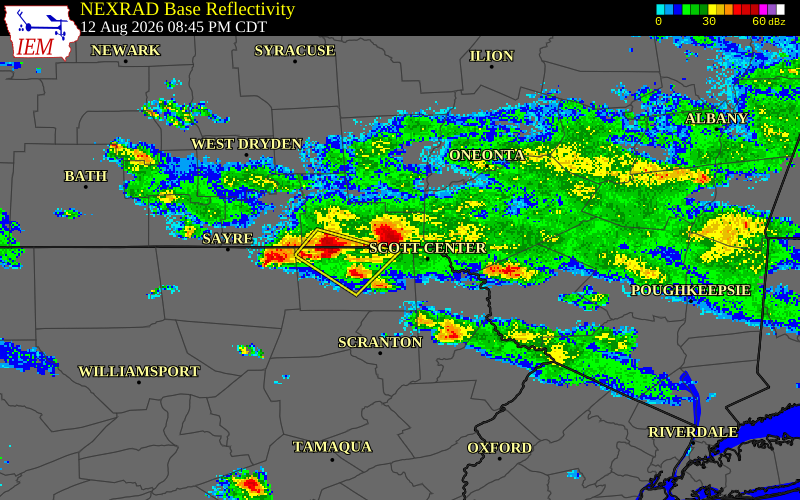 NEXRAD radar during the Wednesday, August 12, 2026 storm activity in Wayne County, Pennsylvania