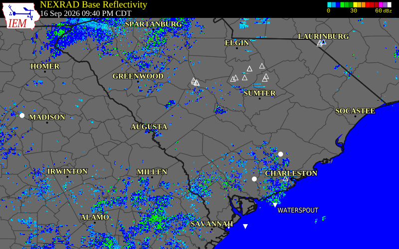 Current NEXRAD radar over Barnwell County, South Carolina with recent storm report locations