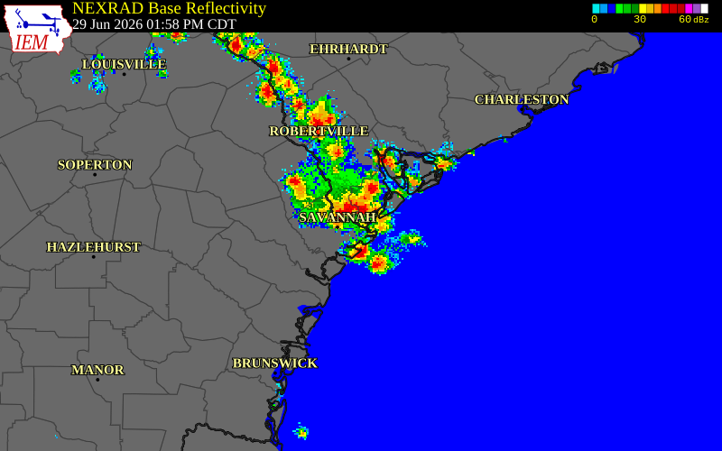 NEXRAD radar during the Monday, June 29, 2026 storm activity in Beaufort County, South Carolina