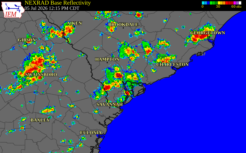 NEXRAD radar during the Sunday, July 5, 2026 storm activity in Beaufort County, South Carolina