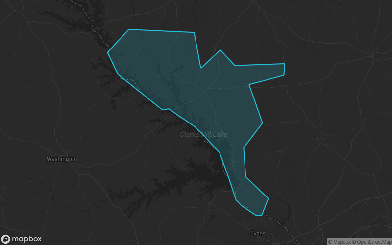 Map of McCormick County, South Carolina showing the county boundary and surrounding cities