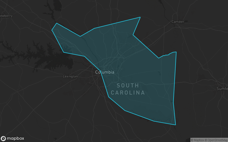 Map of Richland County, South Carolina showing the county boundary and surrounding cities