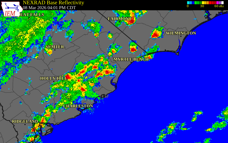 NEXRAD radar during the Sunday, March 8, 2026 storm activity in Williamsburg County, South Carolina