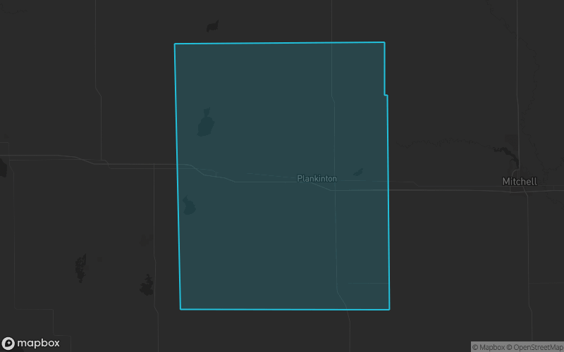 Map of Aurora County, South Dakota showing the county boundary and surrounding cities