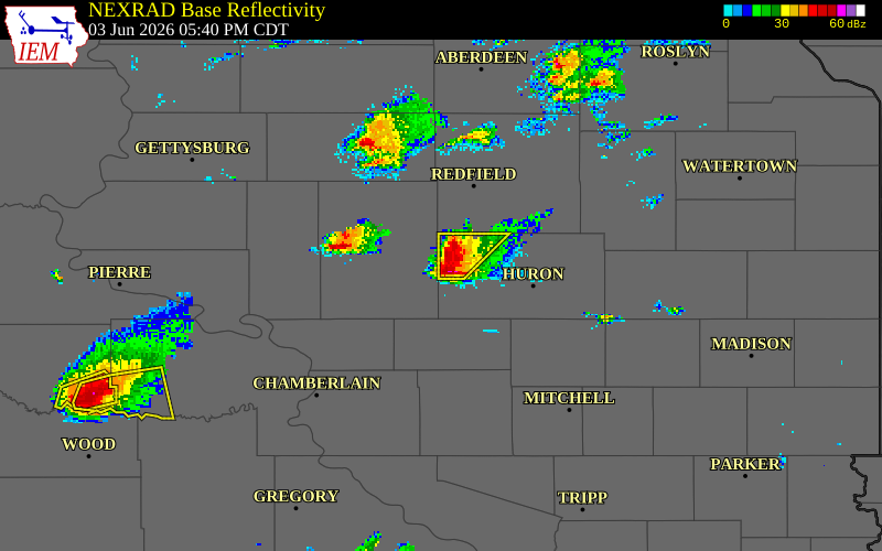 NEXRAD radar during the Wednesday, June 3, 2026 storm activity in Beadle County, South Dakota