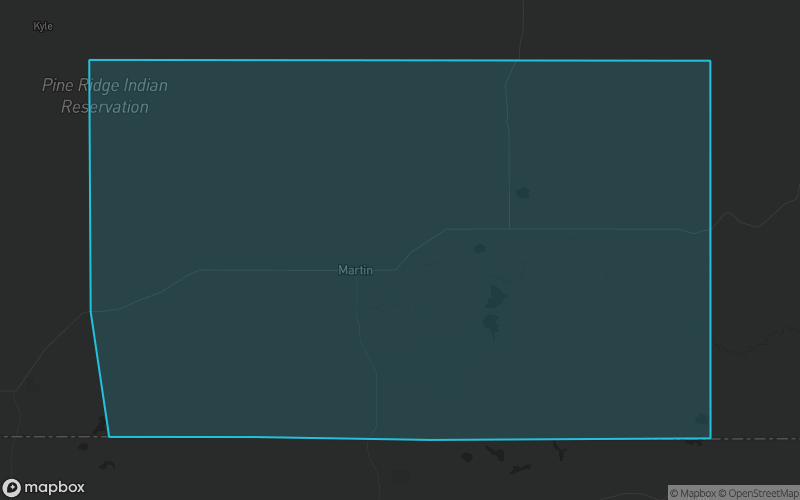 Map of Bennett County, South Dakota showing the county boundary and surrounding cities