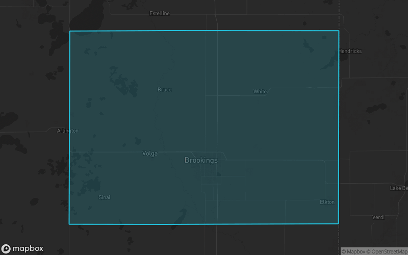 Map of Brookings County, South Dakota showing the county boundary and surrounding cities