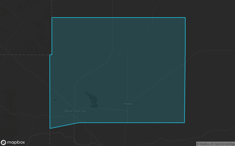 Map of Butte County, South Dakota showing the county boundary and surrounding cities