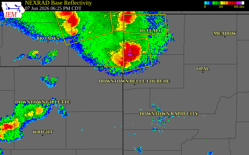 NEXRAD radar during the Sunday, June 7, 2026 storm activity in Butte County, South Dakota