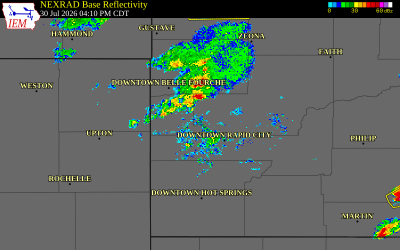 NEXRAD radar during the Thursday, July 30, 2026 storm activity in Butte County, South Dakota