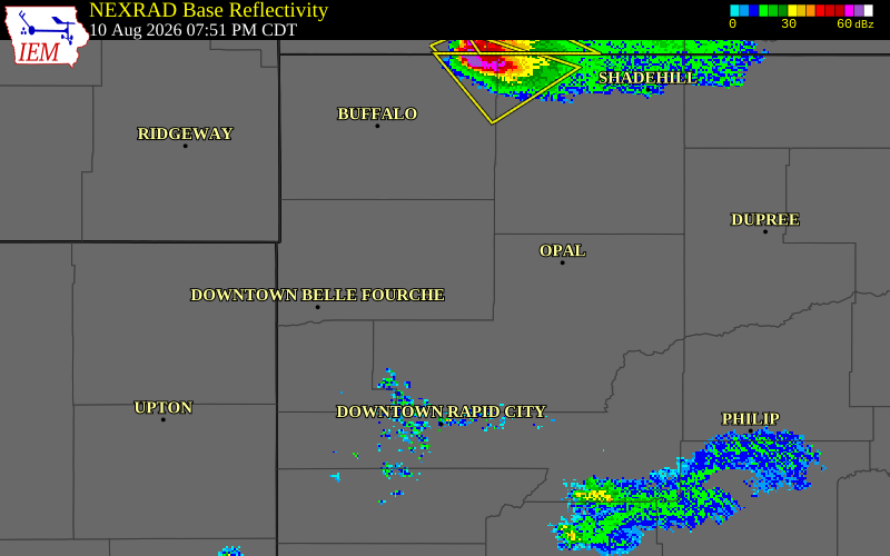 NEXRAD radar during the Monday, August 10, 2026 storm activity in Butte County, South Dakota