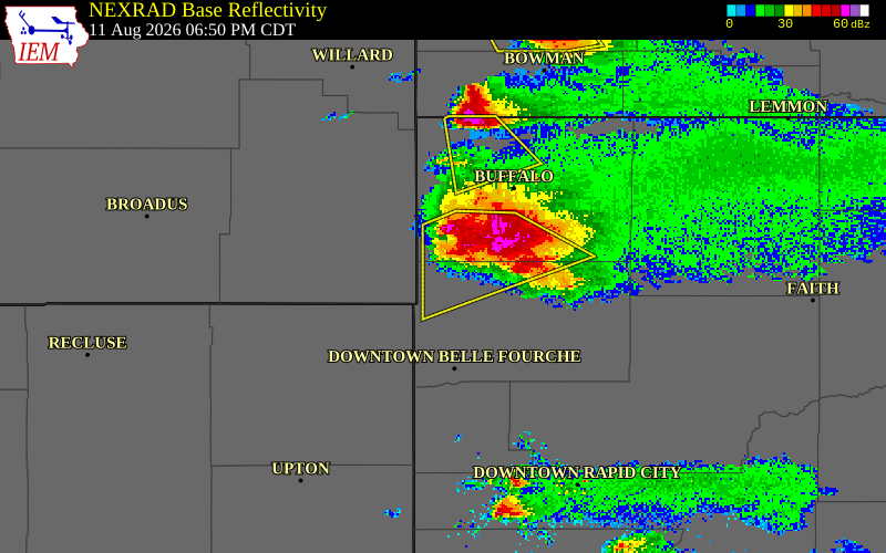 NEXRAD radar during the Tuesday, August 11, 2026 storm activity in Butte County, South Dakota