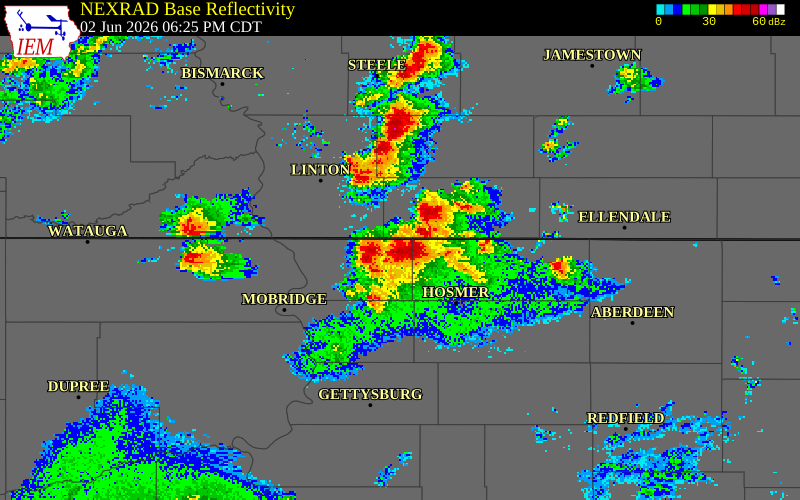 NEXRAD radar during the Tuesday, June 2, 2026 storm activity in Campbell County, South Dakota