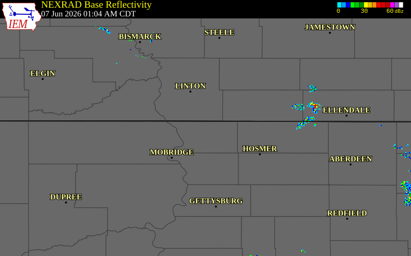 NEXRAD radar during the Sunday, June 7, 2026 storm activity in Campbell County, South Dakota