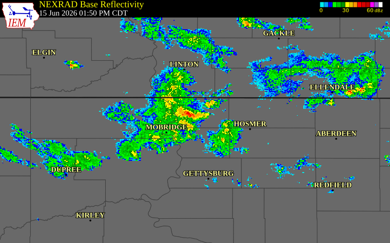 NEXRAD radar during the Monday, June 15, 2026 storm activity in Campbell County, South Dakota