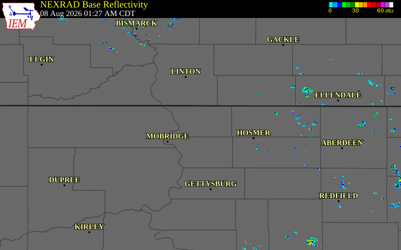 NEXRAD radar during the Saturday, August 8, 2026 storm activity in Campbell County, South Dakota