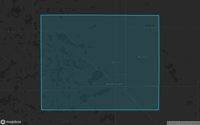 Map of Codington County, South Dakota showing the county boundary and surrounding cities