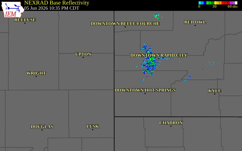 NEXRAD radar during the Friday, June 5, 2026 storm activity in Custer County, South Dakota
