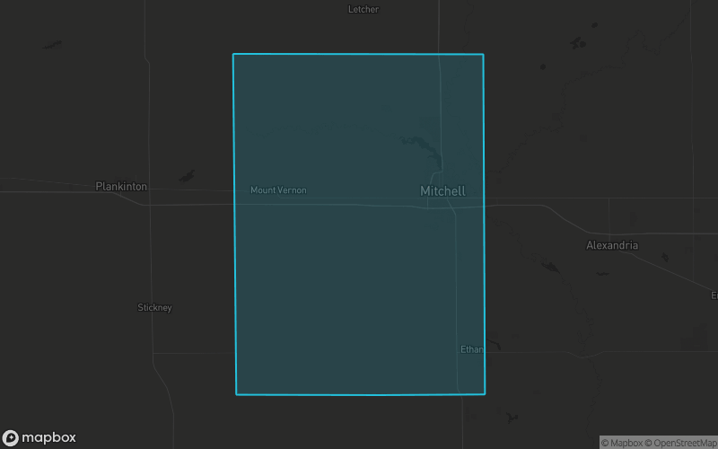 Map of Davison County, South Dakota showing the county boundary and surrounding cities