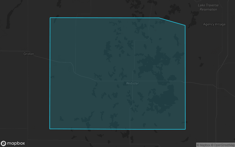 Map of Day County, South Dakota showing the county boundary and surrounding cities