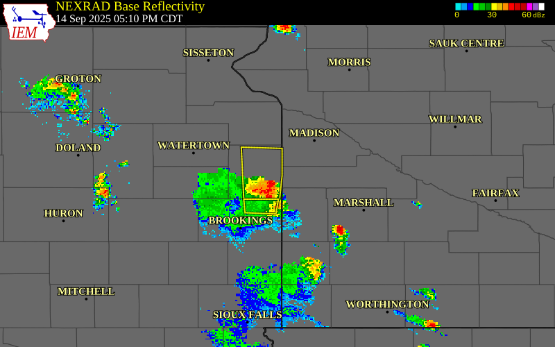 NEXRAD radar during the Sunday, September 14, 2025 storm activity in Deuel County, South Dakota