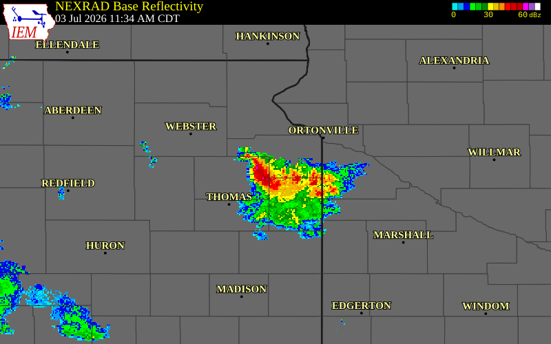 NEXRAD radar during the Friday, July 3, 2026 storm activity in Deuel County, South Dakota