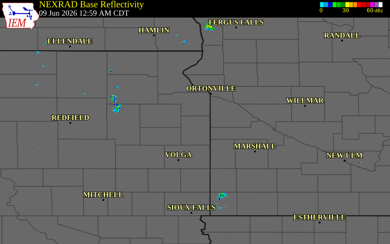 Radar snapshot during the Jun 9, 2026 wind event near Tunerville, Deuel County, South Dakota, with NWS warning polygons