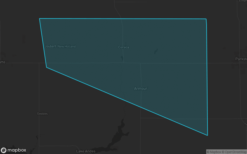 Map of Douglas County, South Dakota showing the county boundary and surrounding cities