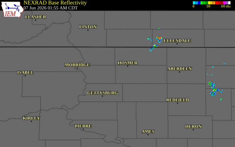 NEXRAD radar during the Sunday, June 7, 2026 storm activity in Edmunds County, South Dakota