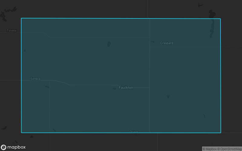 Map of Faulk County, South Dakota showing the county boundary and surrounding cities