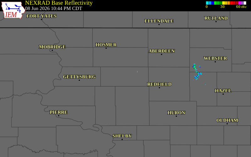 NEXRAD radar during the Monday, June 8, 2026 storm activity in Faulk County, South Dakota
