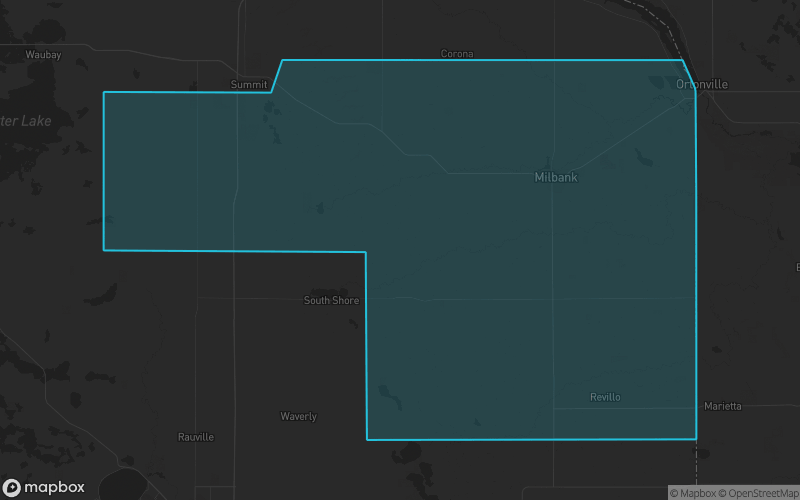 Map of Grant County, South Dakota showing the county boundary and surrounding cities