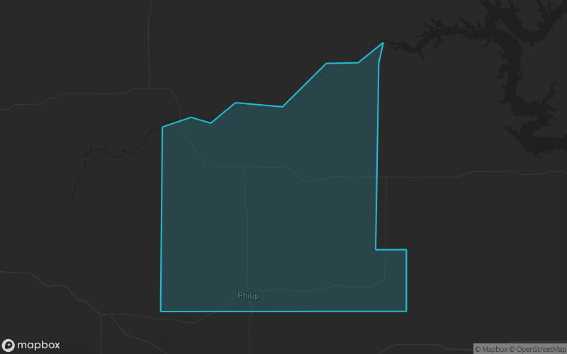 Map of Haakon County, South Dakota showing the county boundary and surrounding cities