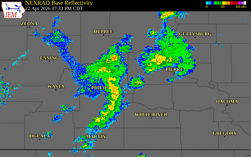 NEXRAD radar during the Wednesday, April 22, 2026 storm activity in Haakon County, South Dakota