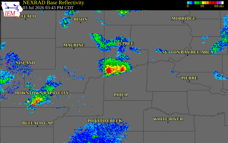 NEXRAD radar during the Friday, July 3, 2026 storm activity in Haakon County, South Dakota