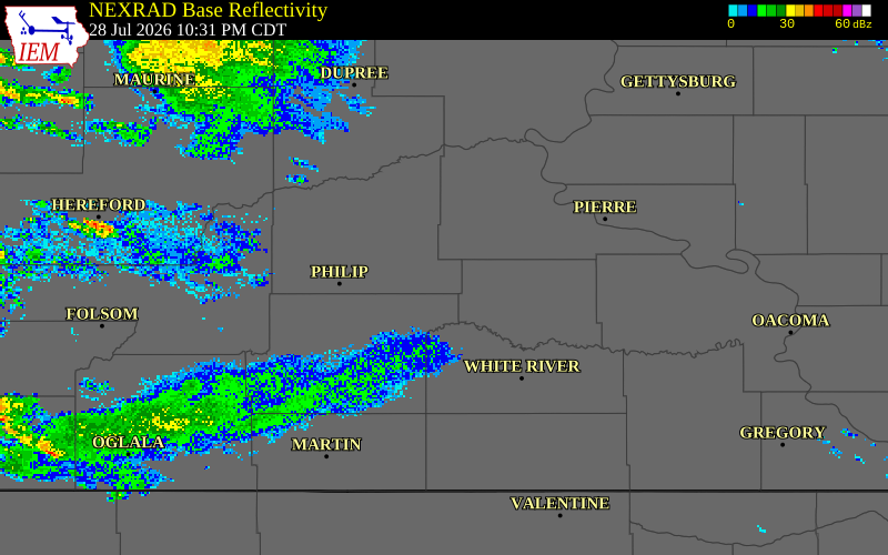 NEXRAD radar during the Tuesday, July 28, 2026 storm activity in Haakon County, South Dakota