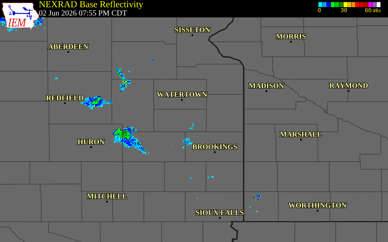 NEXRAD radar during the Tuesday, June 2, 2026 storm activity in Hamlin County, South Dakota