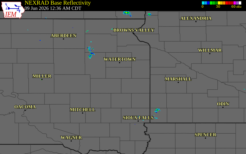 Radar snapshot during the Jun 9, 2026 wind event near 2 SW Stone Bridge, Hamlin County, South Dakota, with NWS warning polygons