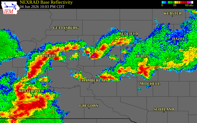 NEXRAD radar during the Thursday, June 4, 2026 storm activity in Hyde County, South Dakota