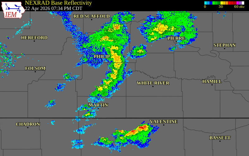 NEXRAD radar during the Wednesday, April 22, 2026 storm activity in Jackson County, South Dakota
