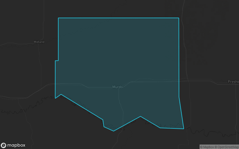 Map of Jones County, South Dakota showing the county boundary and surrounding cities