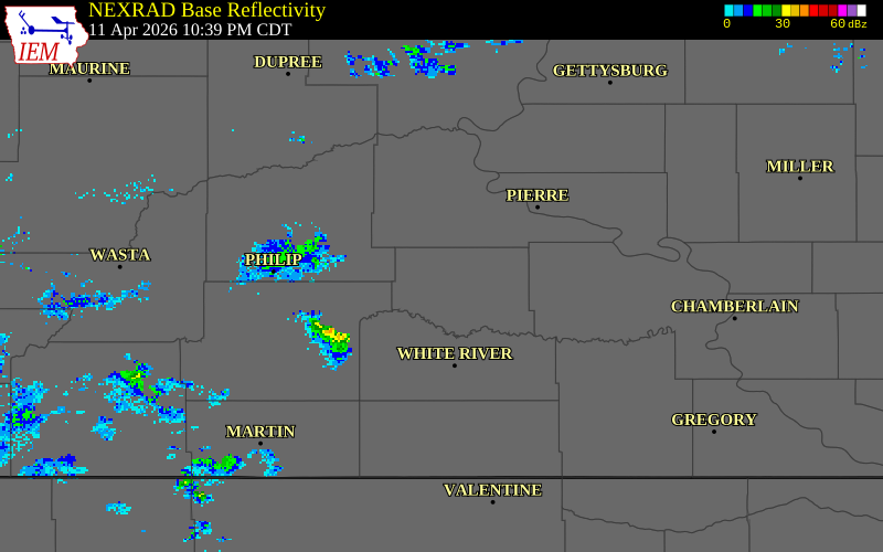 NEXRAD radar during the Saturday, April 11, 2026 storm activity in Jones County, South Dakota