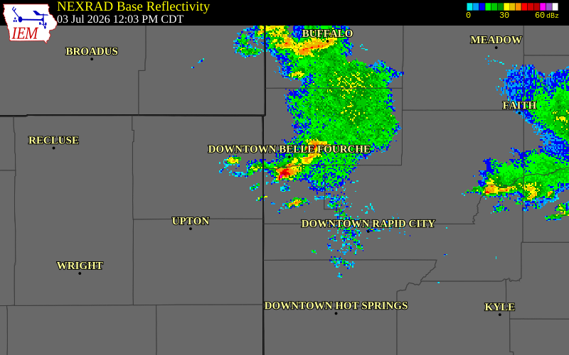 NEXRAD radar during the Friday, July 3, 2026 storm activity in Lawrence County, South Dakota