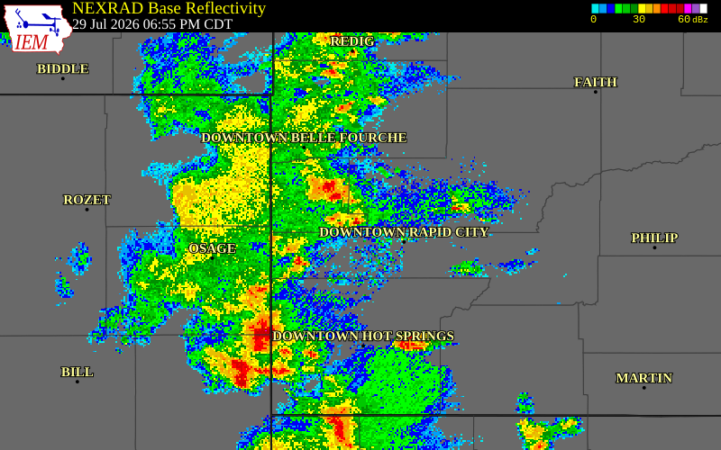 NEXRAD radar during the Wednesday, July 29, 2026 storm activity in Lawrence County, South Dakota