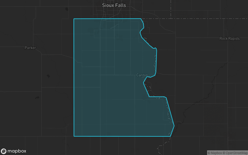 Map of Lincoln County, South Dakota showing the county boundary and surrounding cities