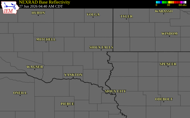 NEXRAD radar during the Saturday, June 27, 2026 storm activity in Lincoln County, South Dakota