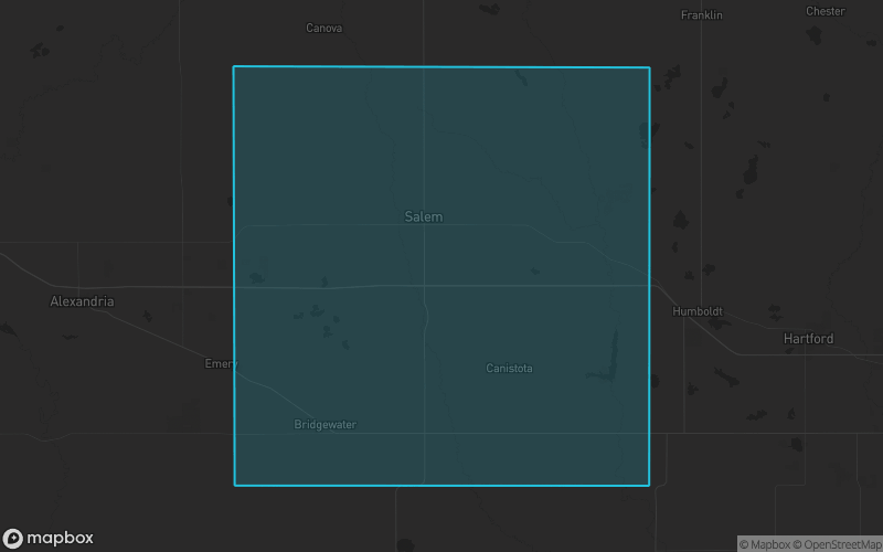 Map of McCook County, South Dakota showing the county boundary and surrounding cities