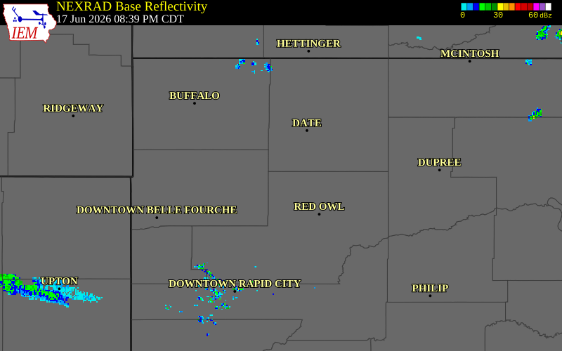 NEXRAD radar during the Wednesday, June 17, 2026 storm activity in Meade County, South Dakota